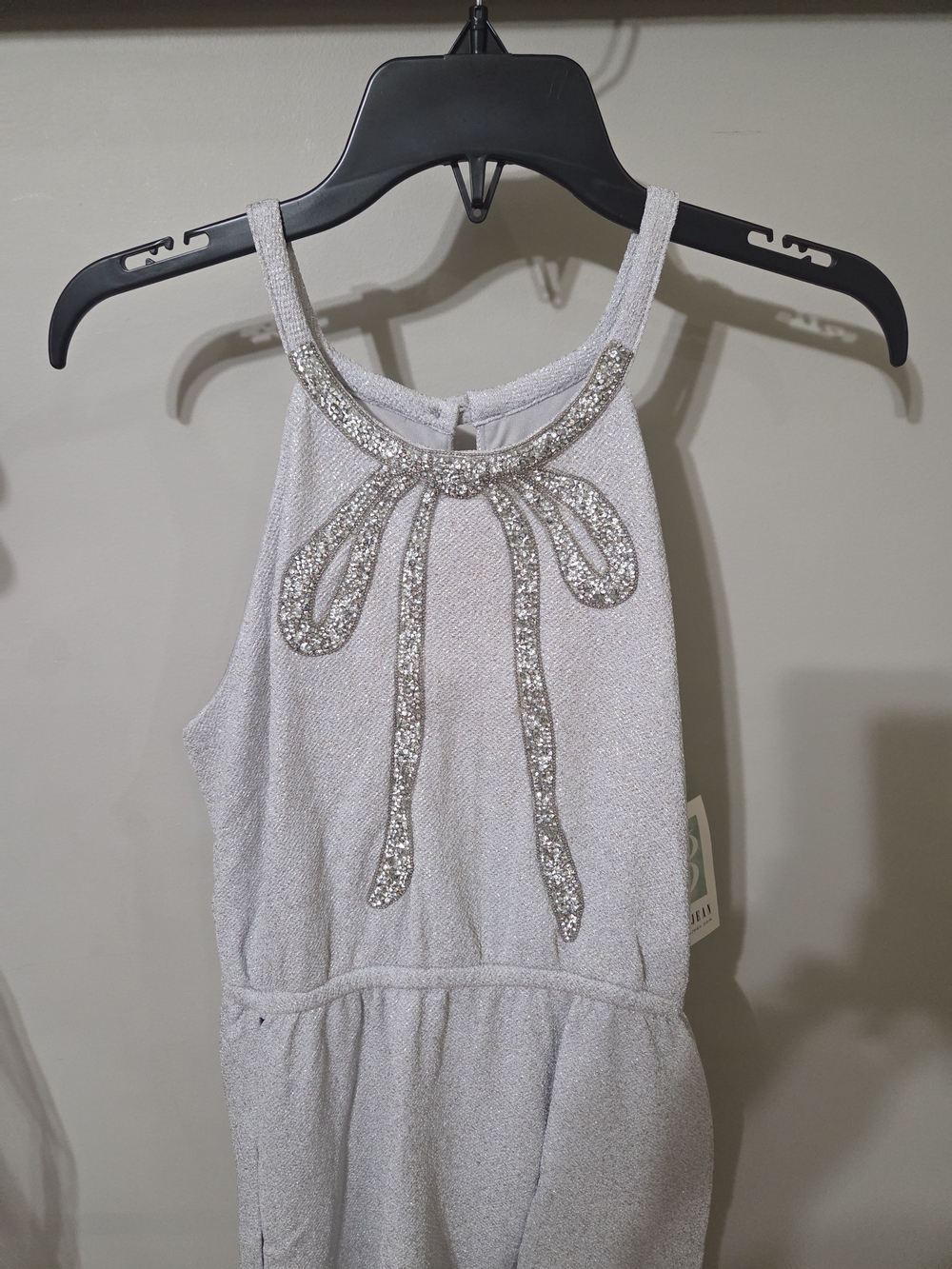 Bonnie Jean Silver High-Low Sparkle Bow Dress High Low - Picture 2 of 6